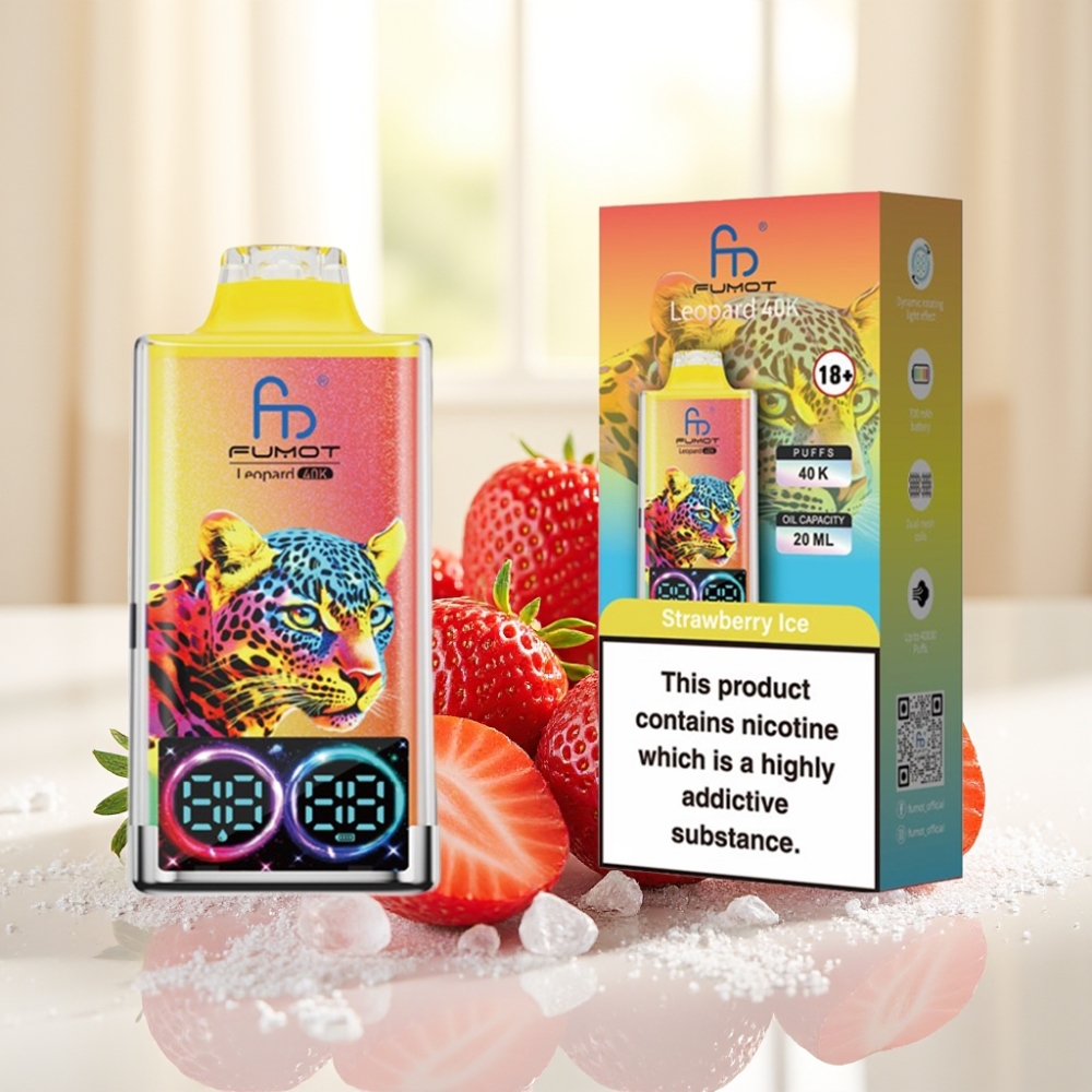 Fumot Leopard 40K Puffs Одноразова Вейп Полуничний Лід 0-5% Nicotine 700mAh Dual Mesh Type-C