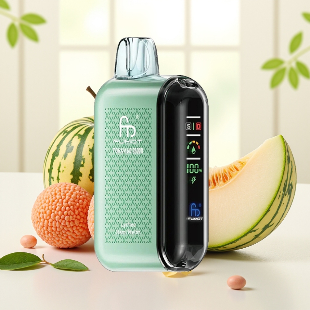 Fumot Tornado 20000 Puffs Двоїста Сітка 20мл 850мАг Дисплей Контроль Тяги 2% Лічі Хамі Мелон