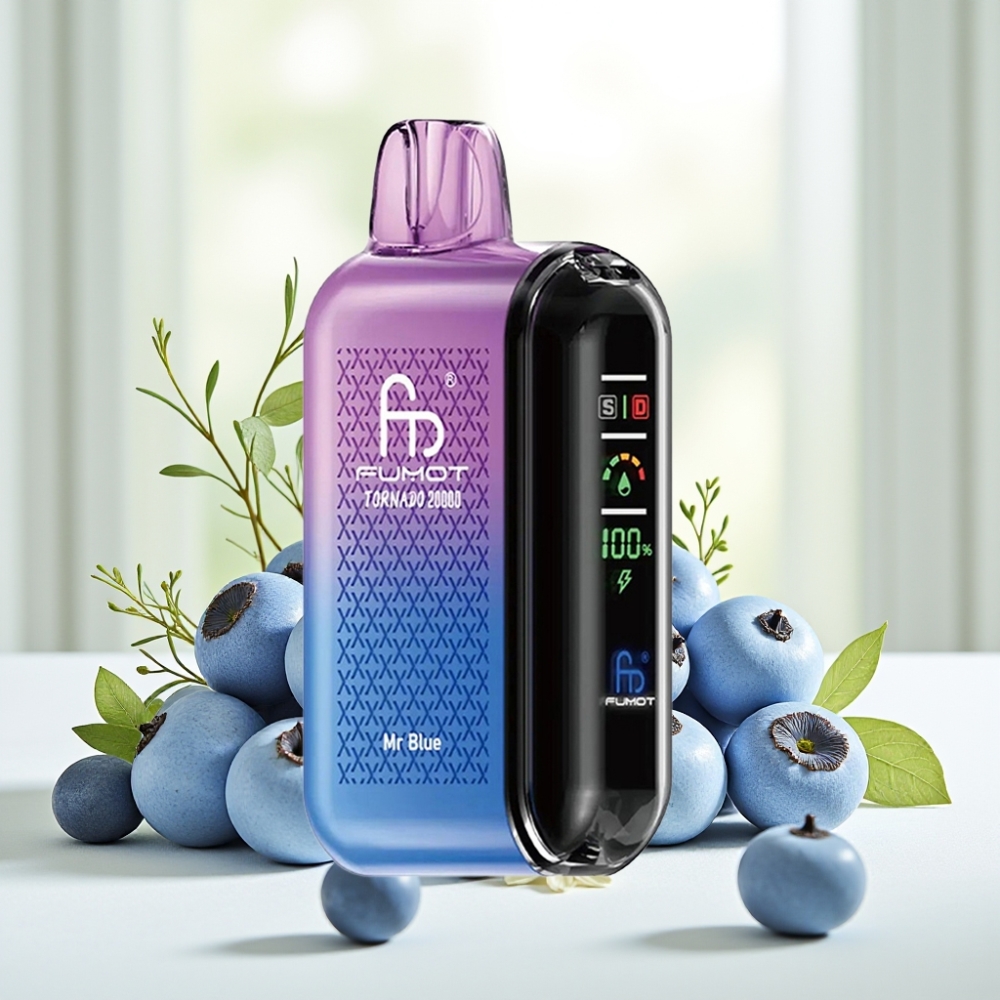 Fumot Tornado 20000 Puffs Двохсіткова спіраль 20мл 850мАг Дисплей Контроль тяги 2% Нікотин Mr Blue