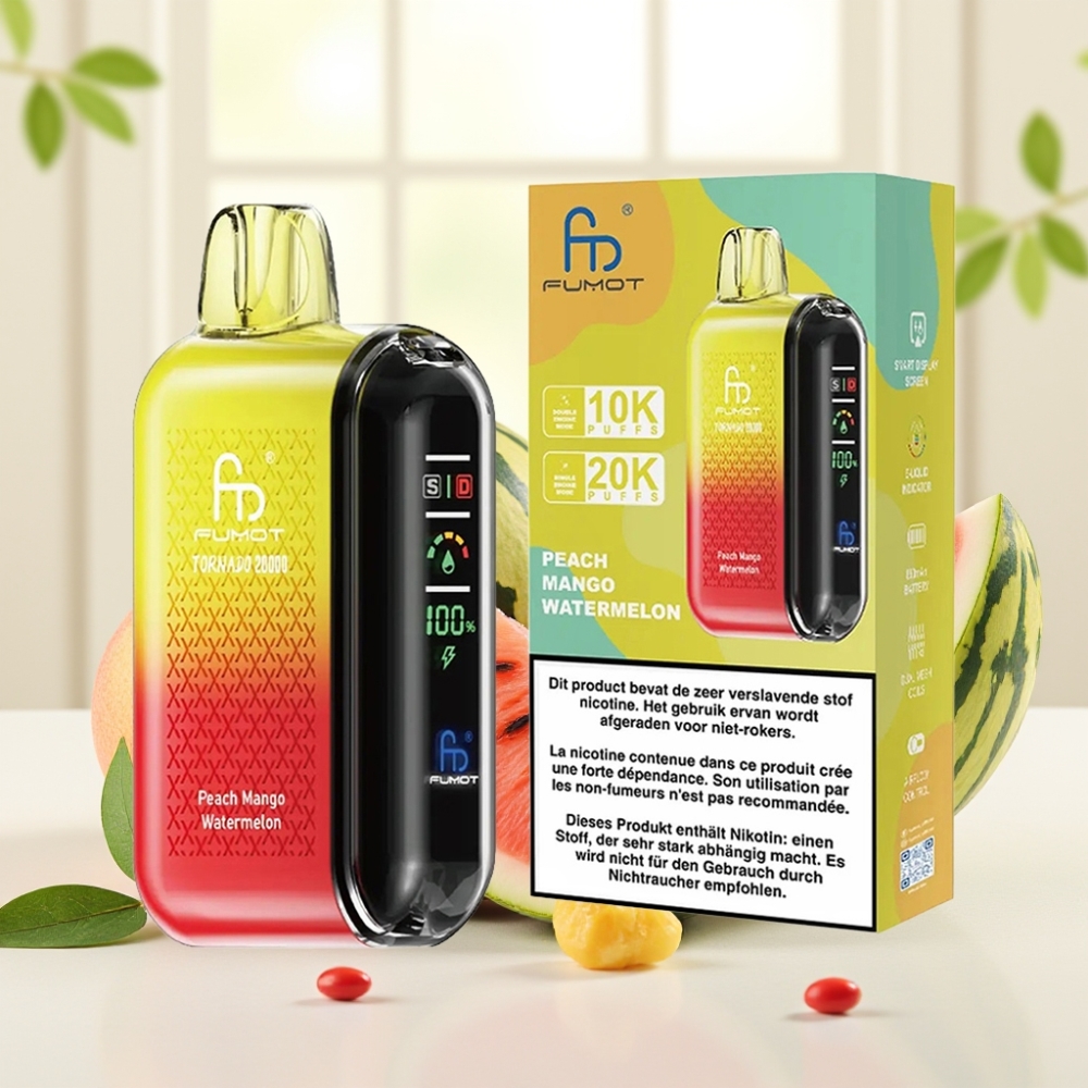 Fumot Tornado 20000 Puffs Персик Манго Кавун подвійна сітка 20мл 850мAh