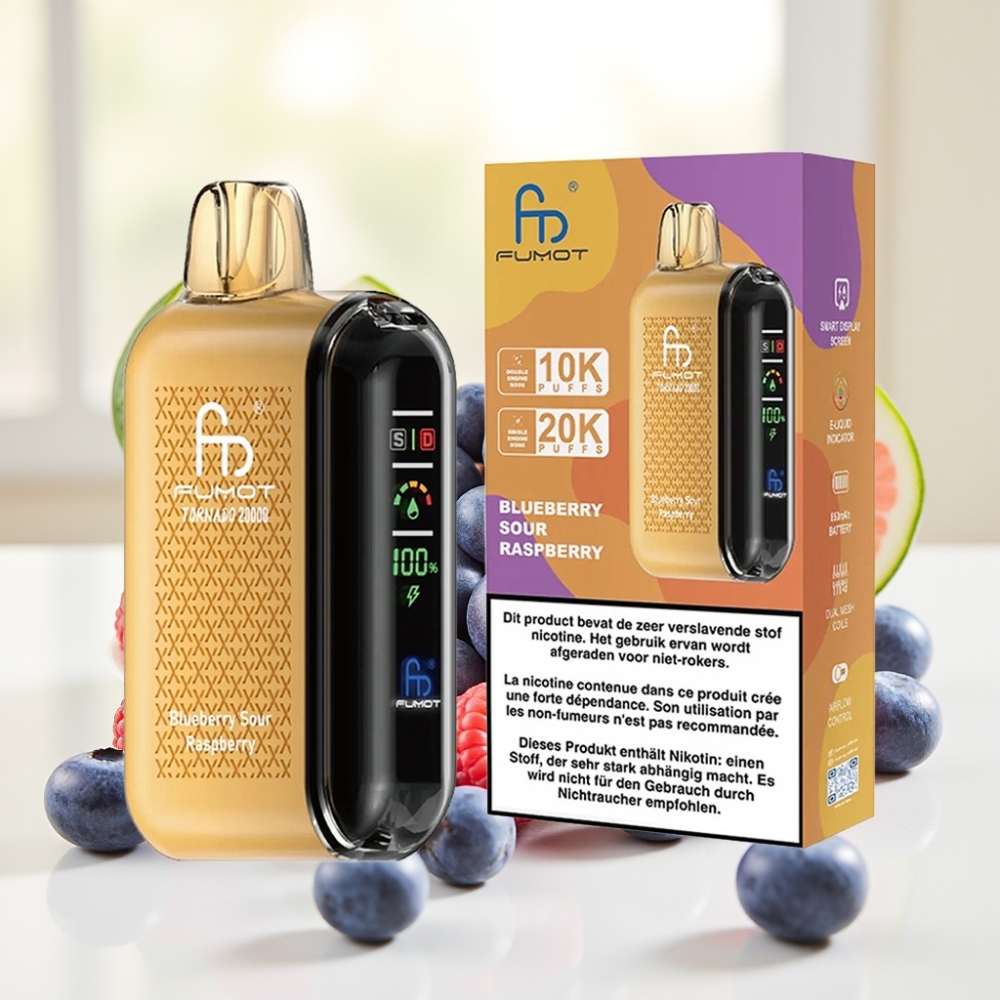 Fumot Tornado 20000 Puffs подвійна сітка 20мл 850мAh дисплей контроль тяги 2% нікотину чорниця кисла малина