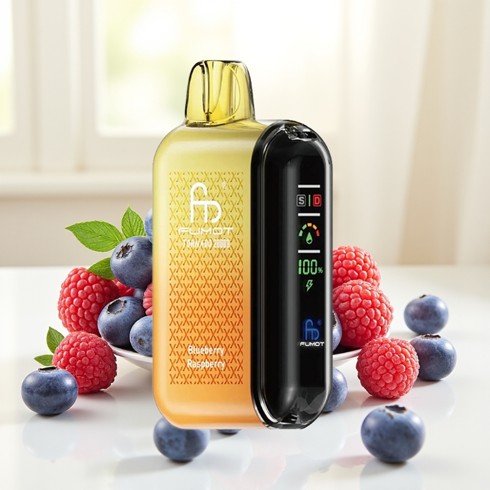 Fumot Tornado 20000 Puffs Подвійна сітка 20мл 850мAh Дисплей Контроль тяги 2% Нікотин Чорниця Малина