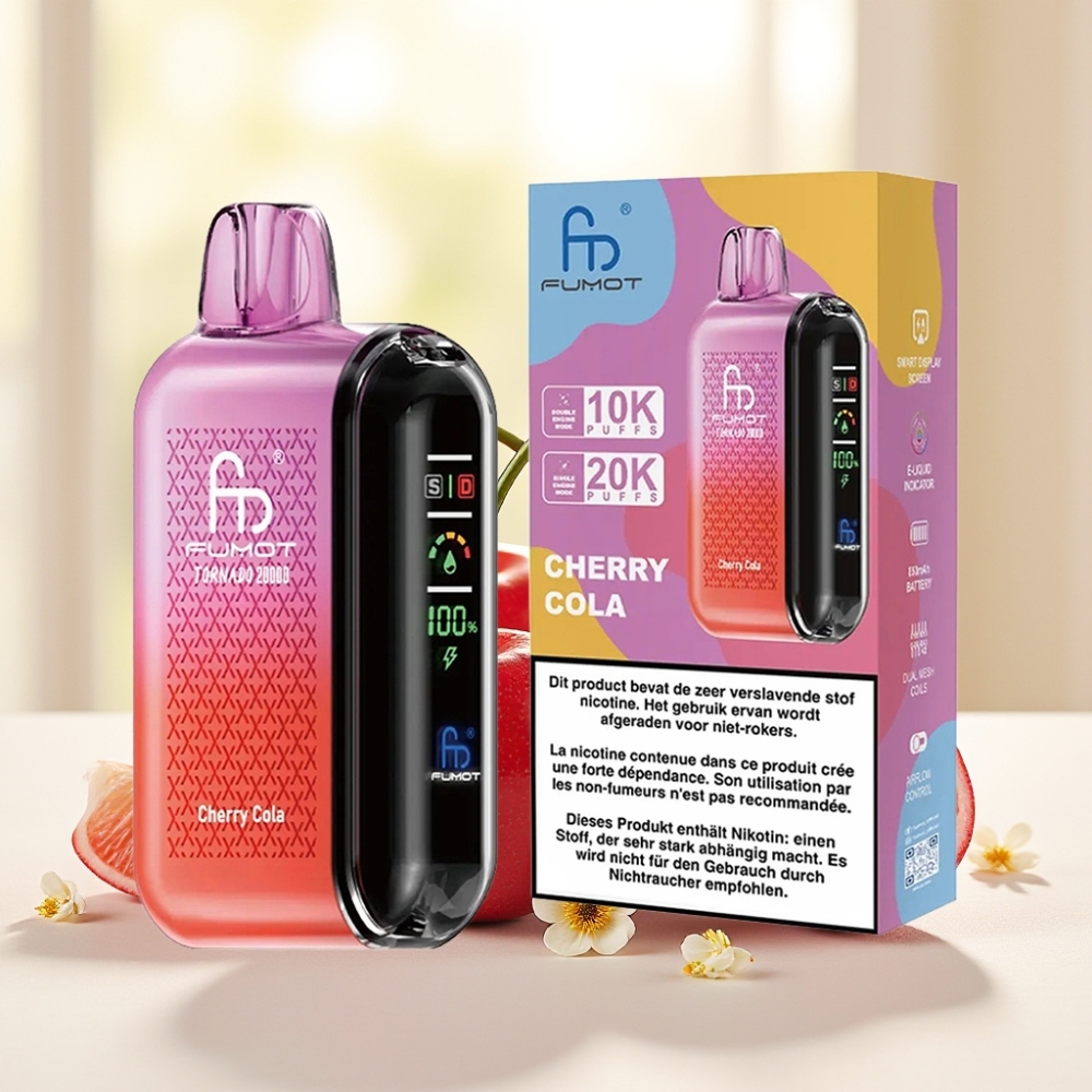 Fumot Tornado 20000 Puffs Вишнева Кола Dual Mesh 20мл 850мAh Дисплей Контроль тяги 2%