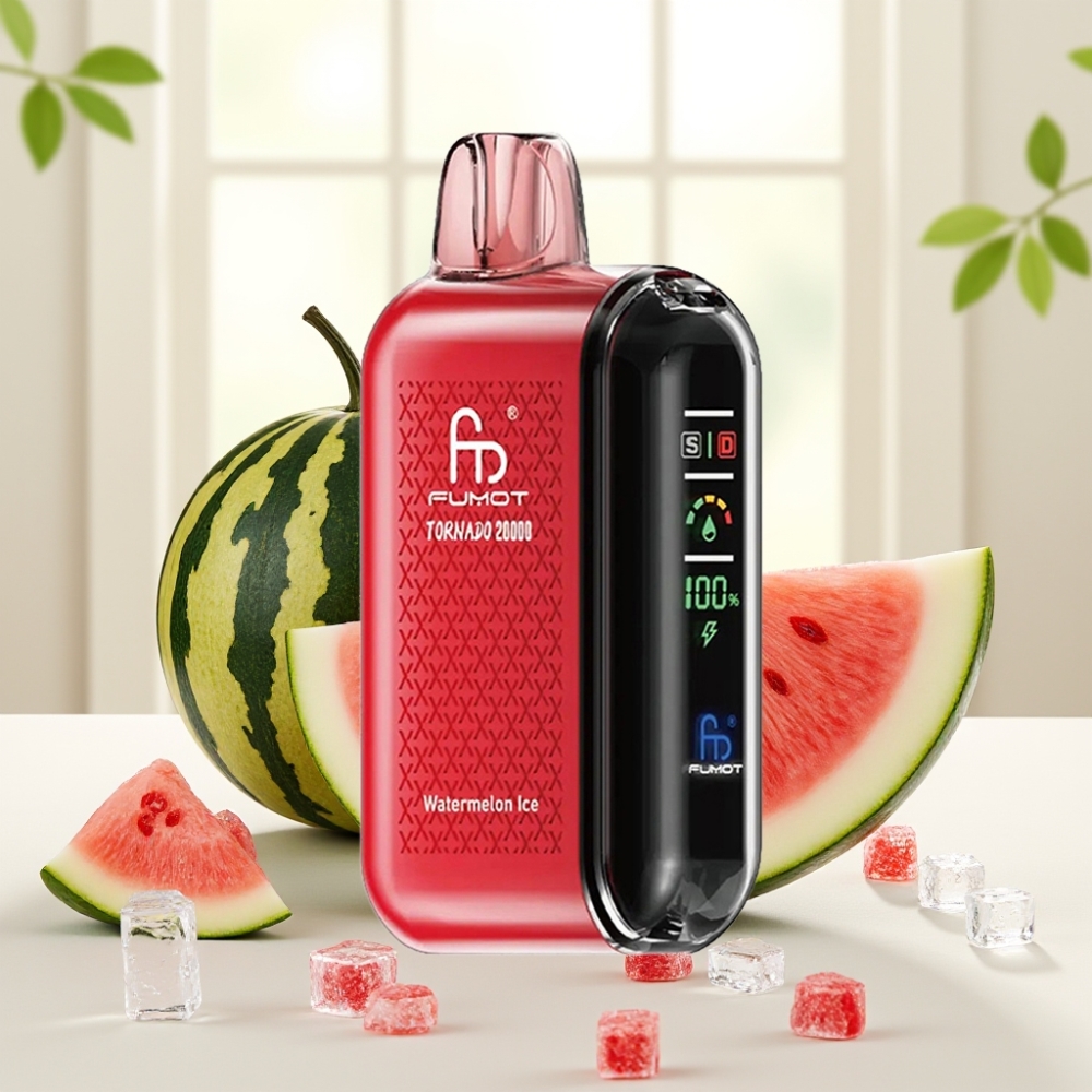 Fumot Tornado 20000 Puffs Dual Mesh Coil 20мл 850мAh Дисплей Контроль тяги 2% Нікотин Кавун Лід