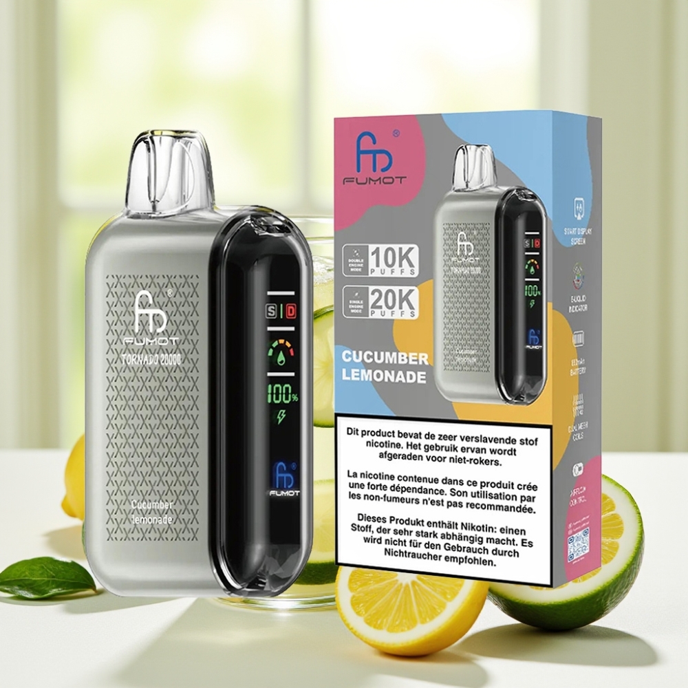 Fumot Tornado 20000 Puffs Dual Mesh Coil 20ml 850mAh Дисплей Контроль тяги Огірок Лимонад