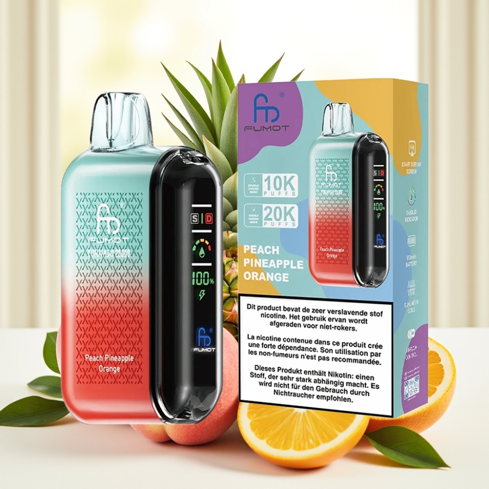 Fumot Tornado 20000 Puffs Персик Ананас Апельсин Dual Mesh Coil 20ml 850mAh