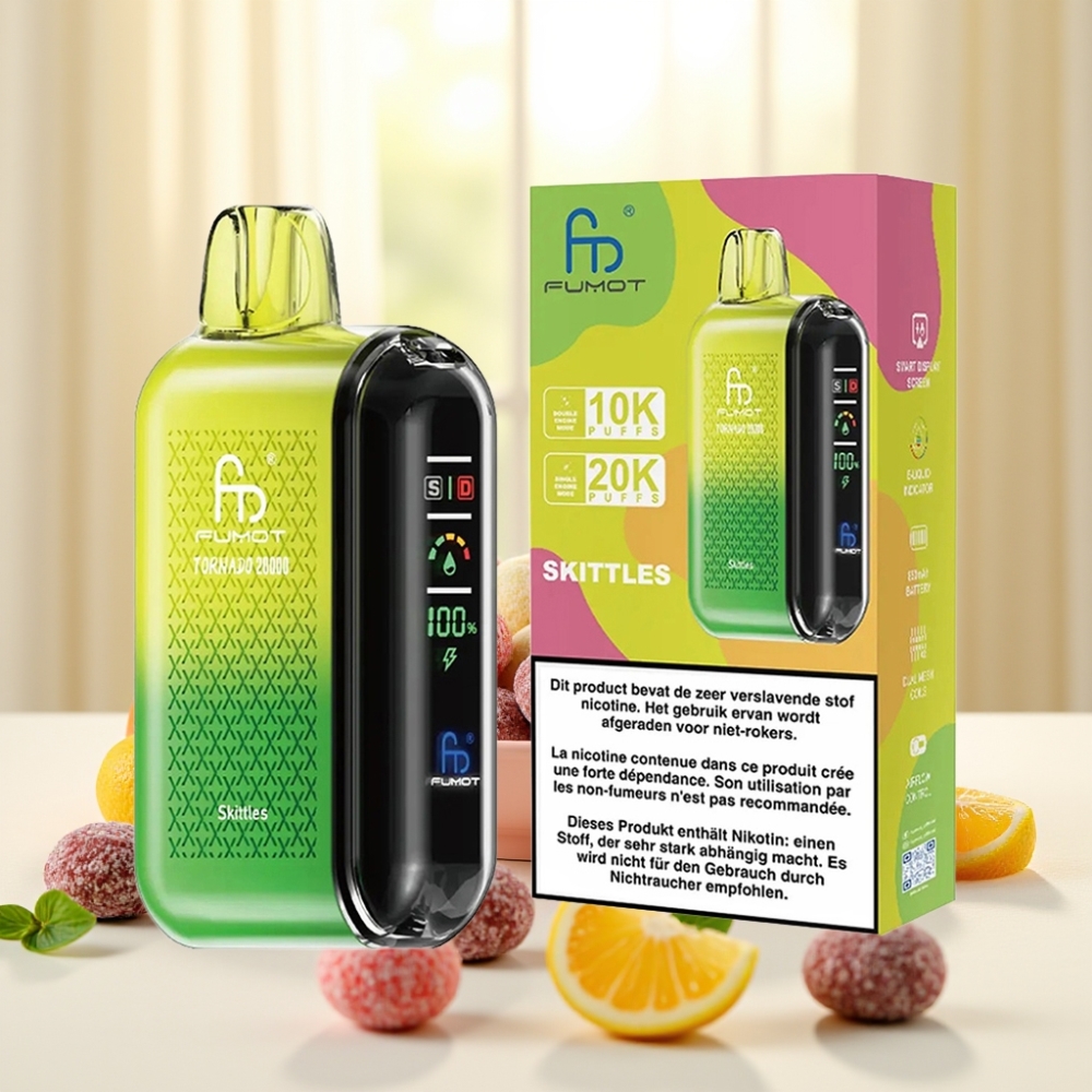 Fumot Tornado 20000 Puffs Skittles Двохсеткова спіраль 20мл 850мAh Дисплей Контроль тяги 2%