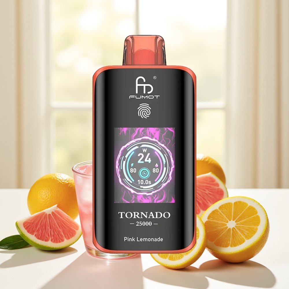 Fumot Tornado 25000 Puffs Рожевого Лимонаду HD Екран 700mAh 20ml 0/2%/3%/5%