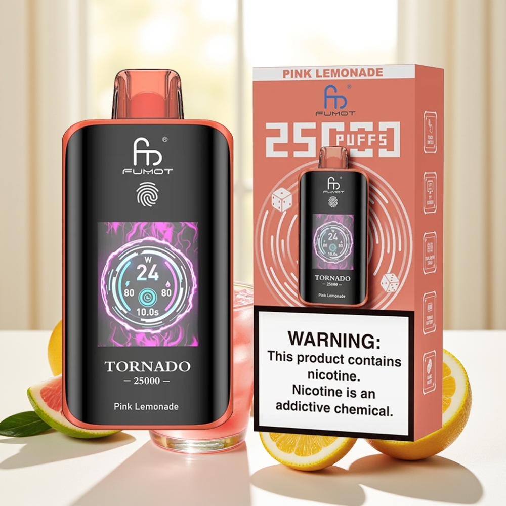 Fumot Tornado 25000 Puffs Рожевого Лимонаду HD Екран 700mAh 20ml 0/2%/3%/5%