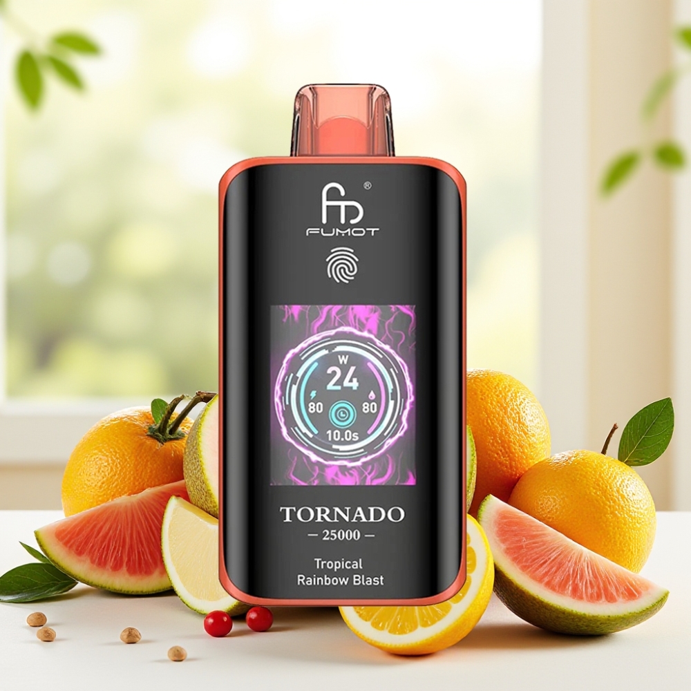 Fumot Tornado 25000 Puffs Тропічний Веселковий Вибух HD Екран 700mAh 20ml 0/2%/3%/5%