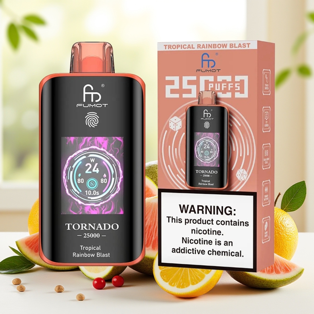 Fumot Tornado 25000 Puffs Тропічний Веселковий Вибух HD Екран 700mAh 20ml 0/2%/3%/5%