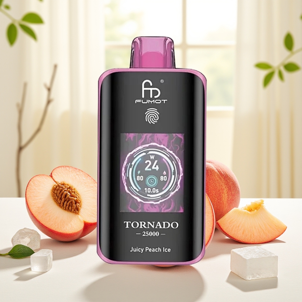 Fumot Tornado 25000 Puffs HD Екран 700mAh 20ml Сік персик лід 0/2%/3%/5%