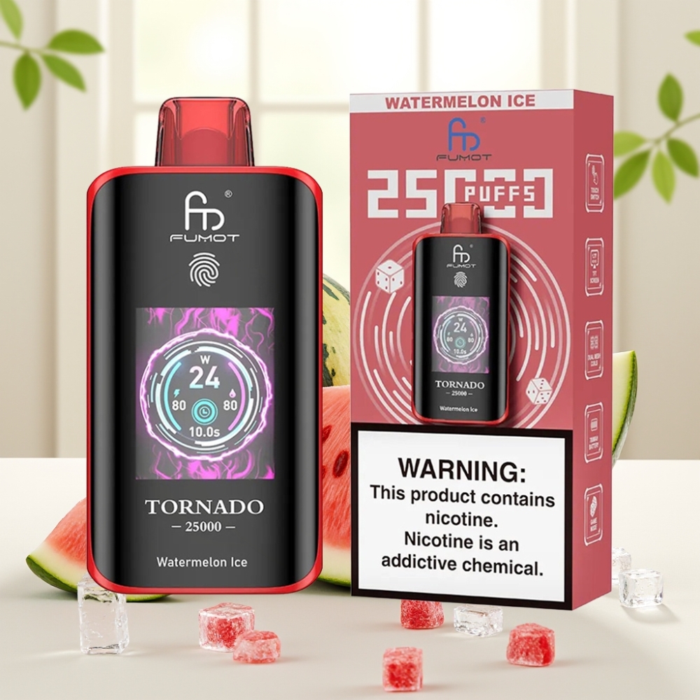 Fumot Tornado 25000 Puffs Арбуз Лід HD Екран 700mAh 20ml 0/2%/3%/5% Type-C