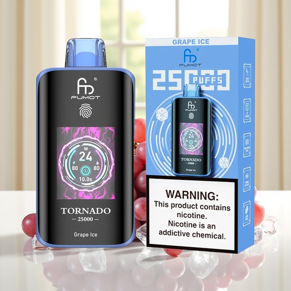 Fumot Tornado 25000 Puffs Виноградний Лід HD Екран 700mAh 20ml 0/2%/3%/5% Type-C