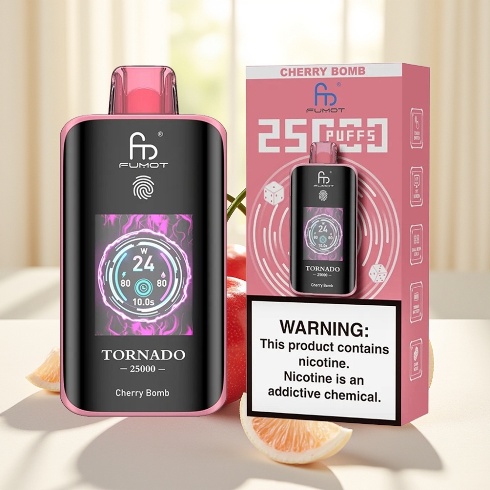 Fumot Tornado 25000 Puffs Вишневий Бомба HD Екран 700mAh 20ml 0/2%/3%/5% Type-C