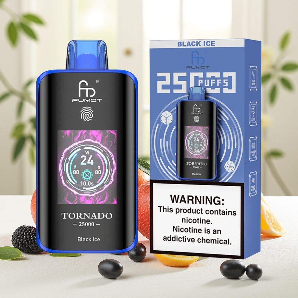 Fumot Tornado 25000 Puffs Чорний Лід, HD екран, 700mAh, 20ml, Type-C