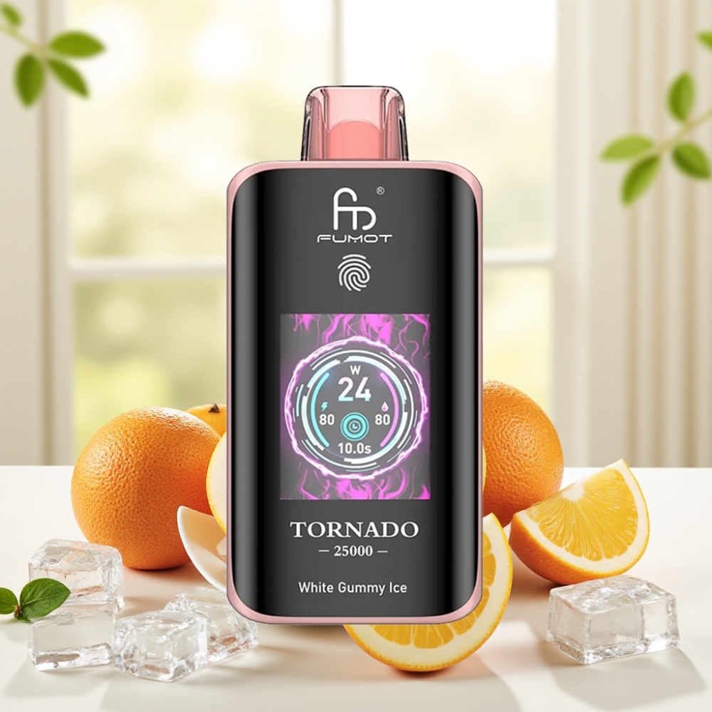 Fumot Tornado 25000 Puffs Білий Ведмедик Лід HD екран 700mAh 20ml Type-C