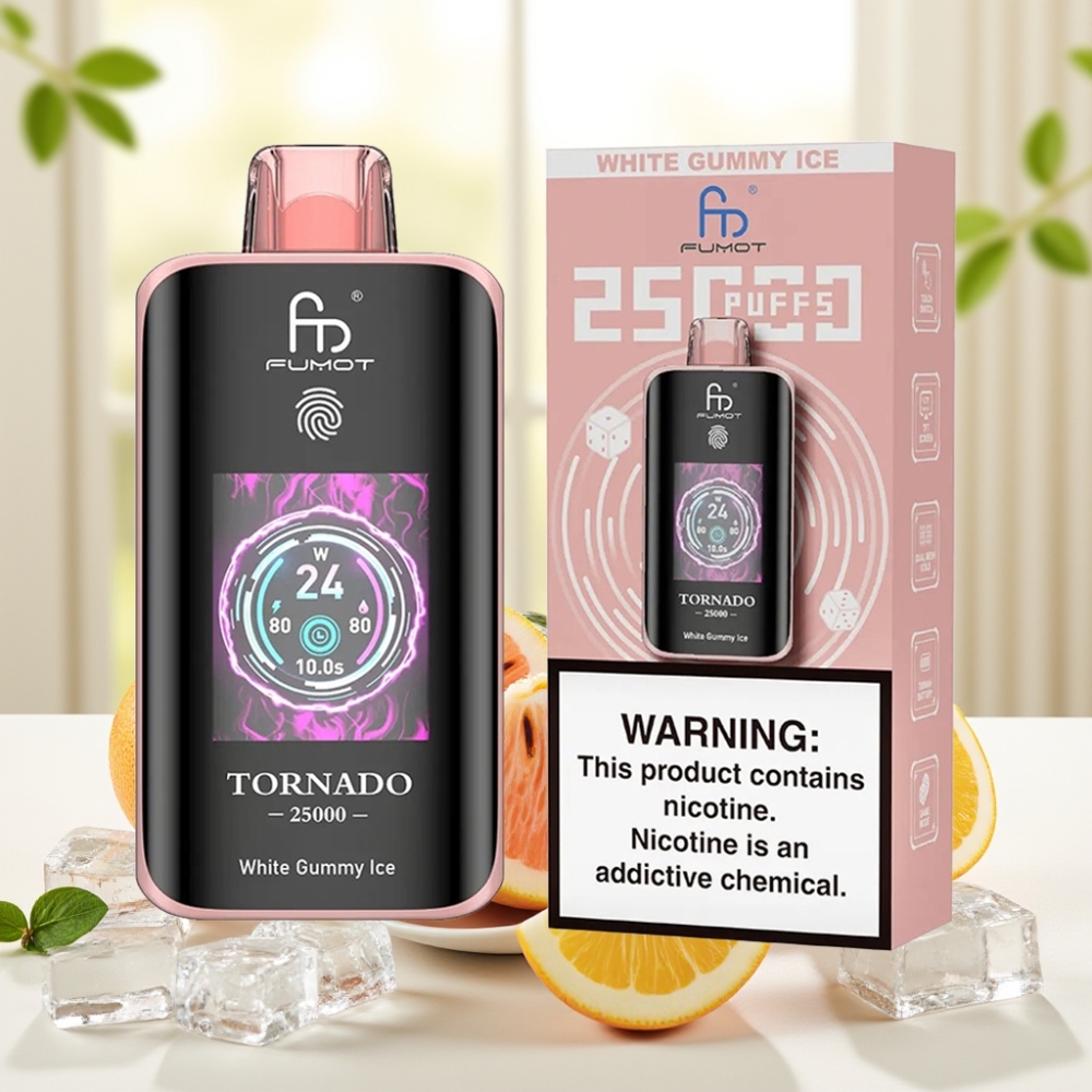 Fumot Tornado 25000 Puffs Білий Ведмедик Лід HD екран 700mAh 20ml Type-C