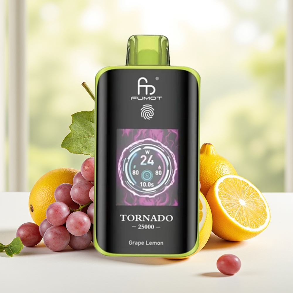 Fumot Tornado 25000 Puffs Виноград Лимон HD Екран 700mAh Type-C 20ml 0/2/3/5%