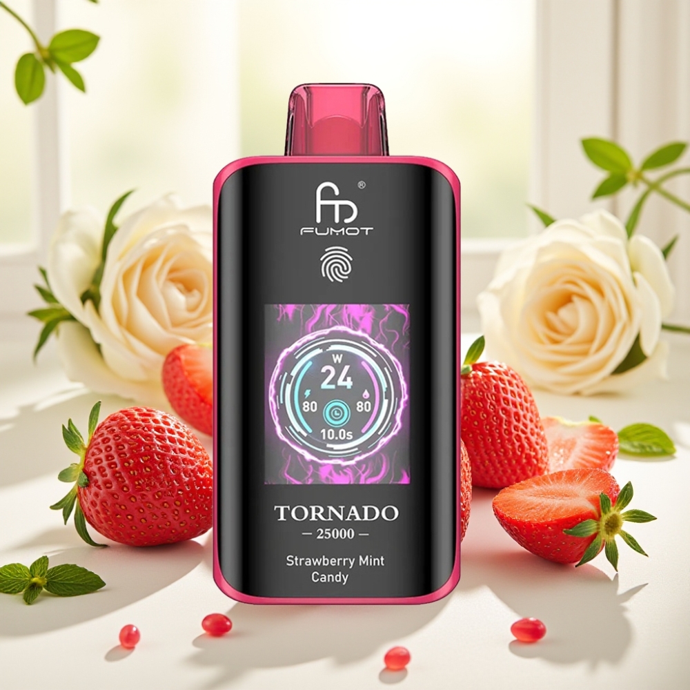 Fumot Tornado 25000 Puffs Полуниця М'ятна Цукерка HD Екран 700mAh Type-C 20ml 0/2%/3%/5%