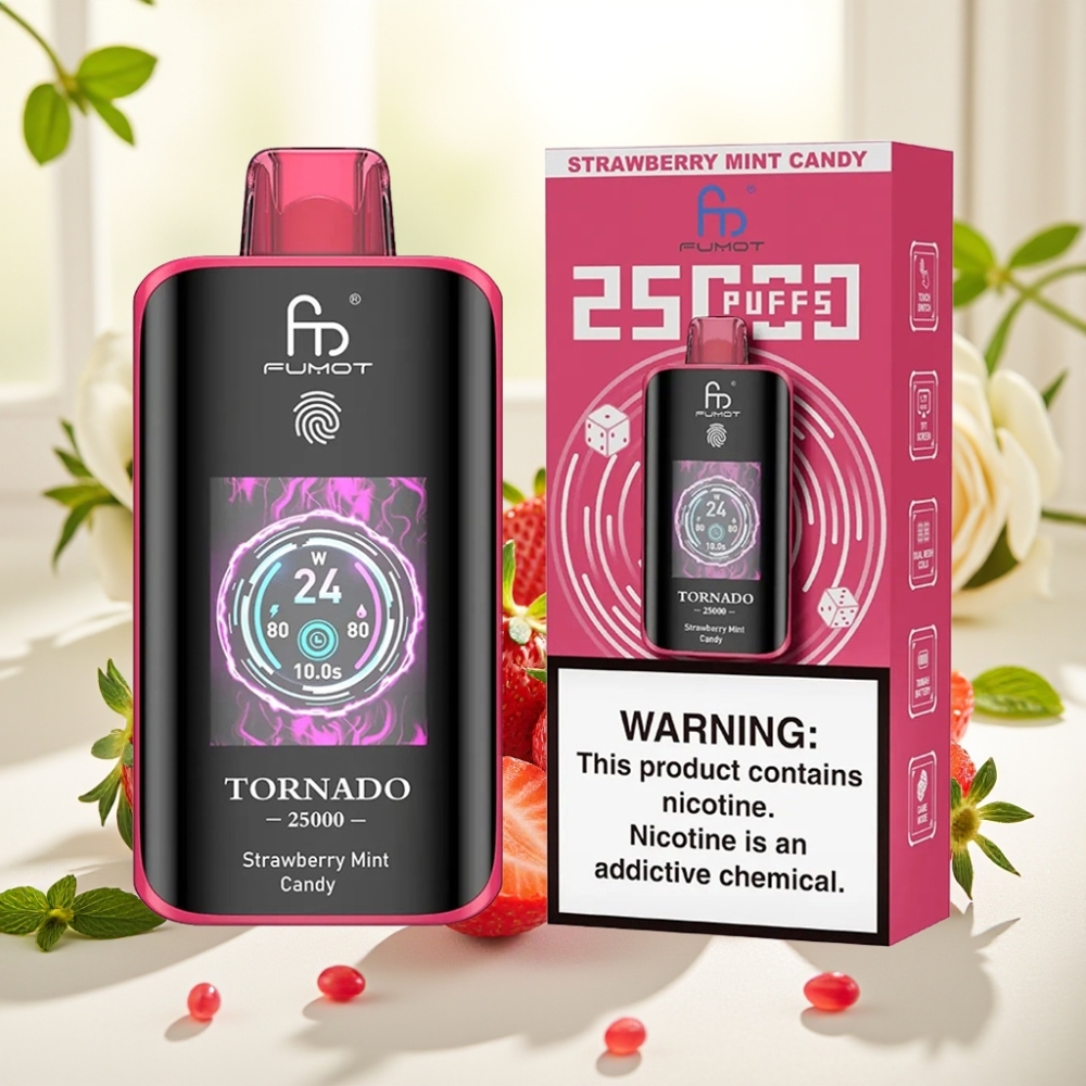 Fumot Tornado 25000 Puffs Полуниця М\'ятна Цукерка HD Екран 700mAh Type-C 20ml 0/2%/3%/5%