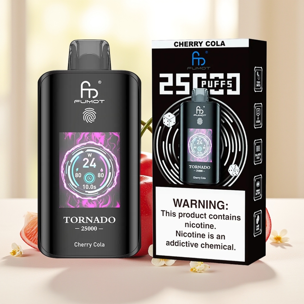 Fumot Tornado 25000 Puffs Вишнева Кола HD Екран 700mAh Type-C 20ml 0/2%/3%/5%