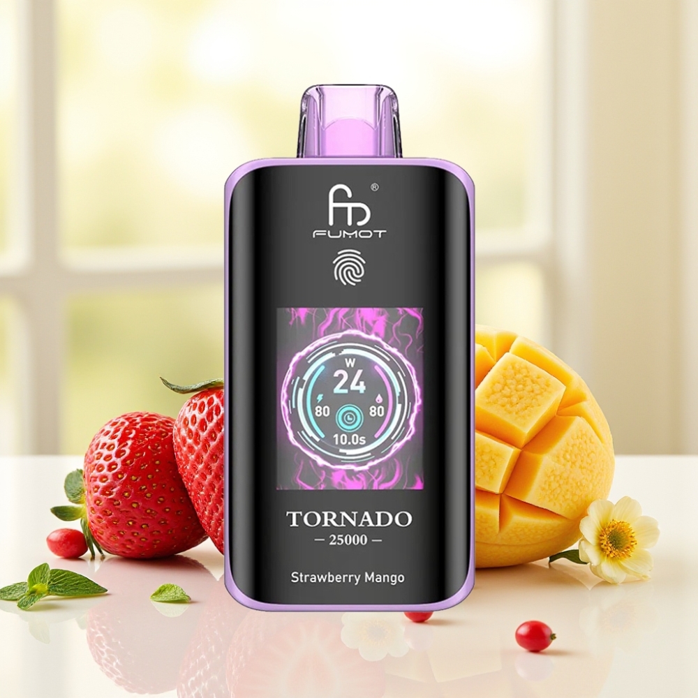 Fumot Tornado 25000 Puffs Полунично-манговий, HD екран, 700mAh, Type-C