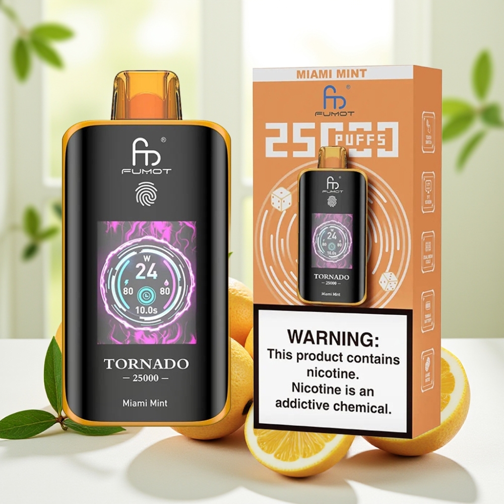 Fumot Tornado 25000 Puffs Miami Mint (М’ятний Маямі) HD Екран 700mAh Type-C 20ml 0/2/3/5%