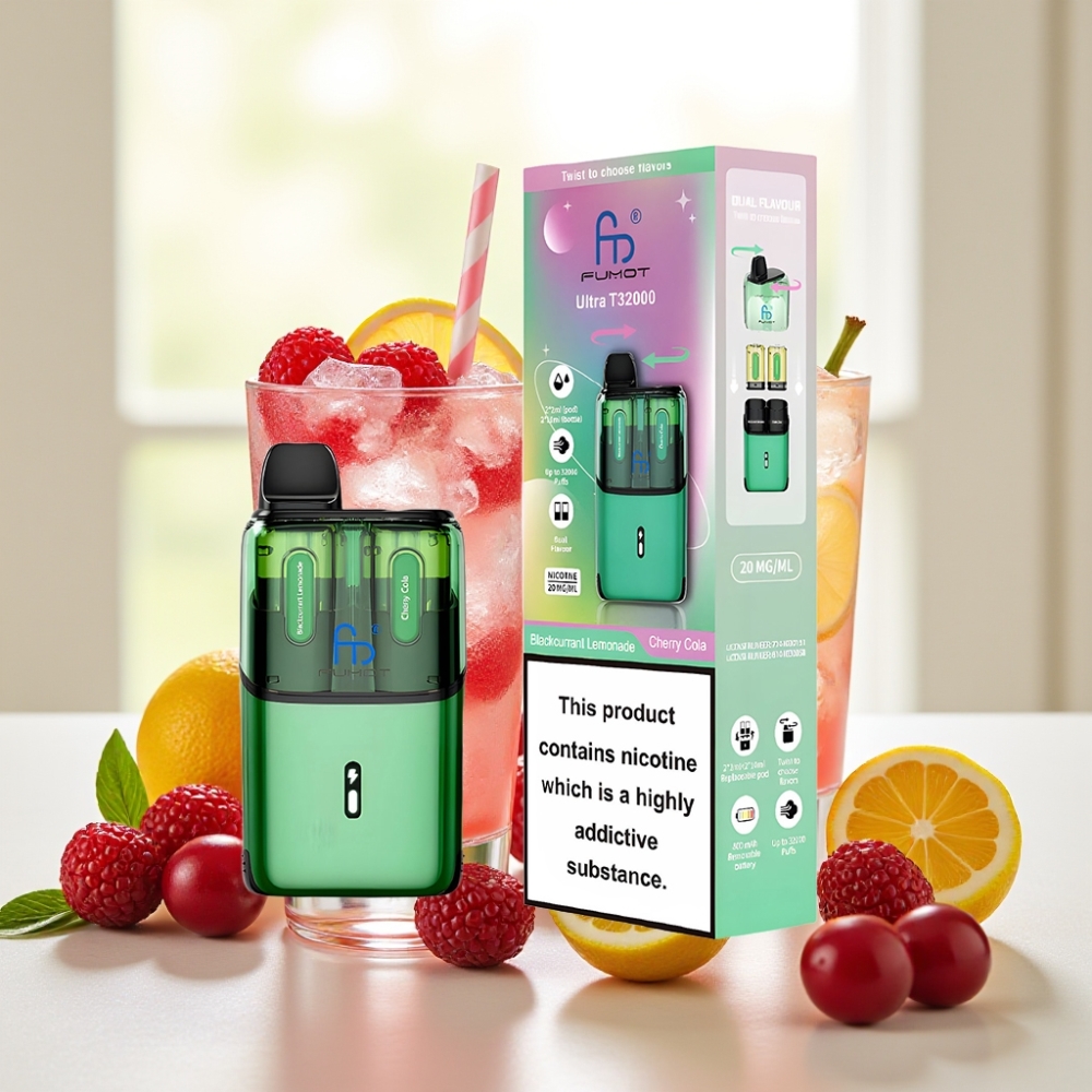 Fumot Ultra T32000 Одноразова Вейп 32000 тяг Чорна смородина Лимонад - Вишня Кола 800mAh 24ml Type-C 20mg Mesh