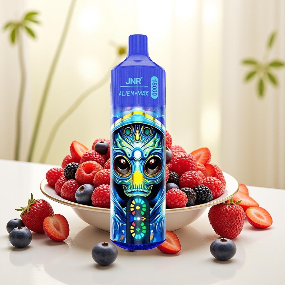 JNR Alien Max 18000 Puffs Змішані Ягоди, Розумний LED Дисплей, Подвійна Сітка, 28мл, 850мАг