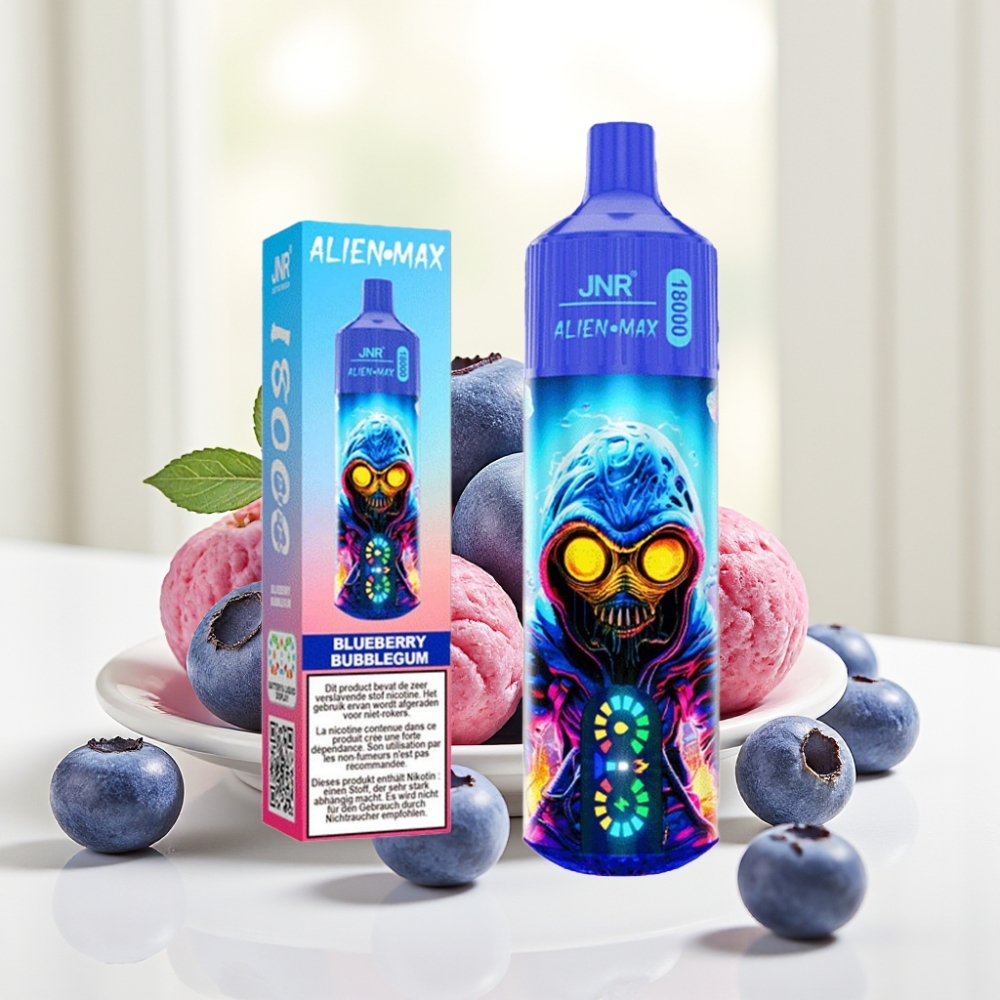 JNR Alien Max 18000 Puffs Блакитна жувальна гумка з LED дисплеєм, Dual Mesh Coil, 28мл, 850mAh
