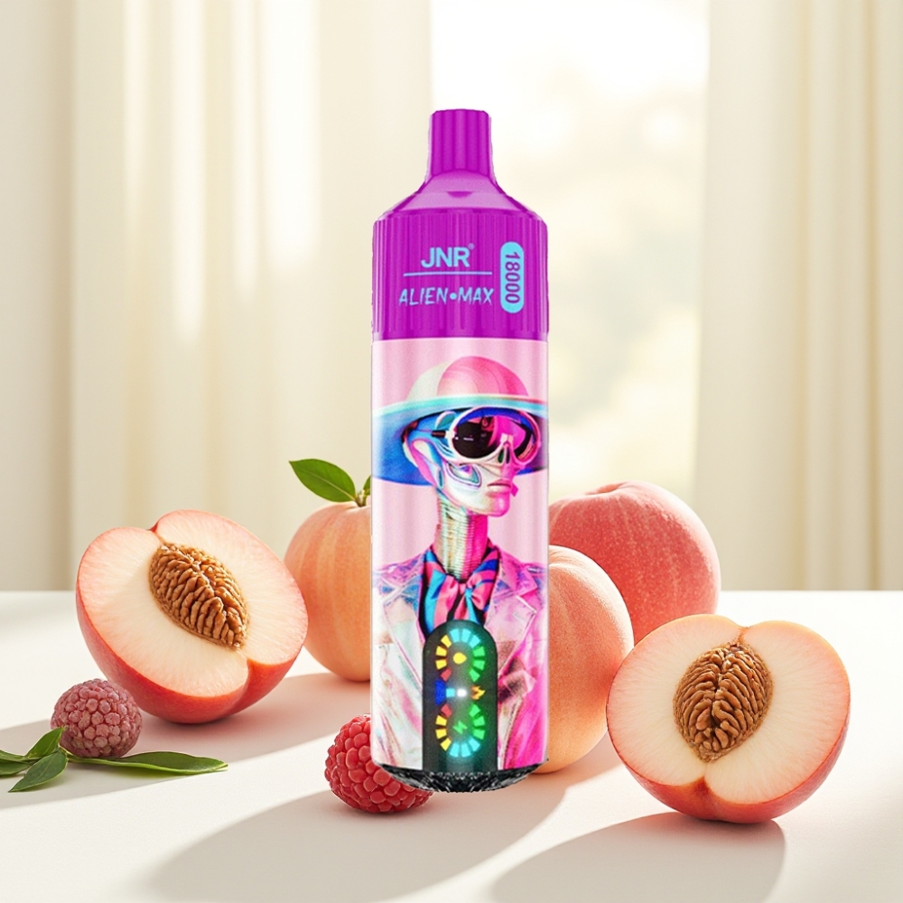 JNR Alien Max 18000 Puffs Білий Персик та Малина з LED дисплеєм, Dual Mesh Coil, 28мл, 850mAh