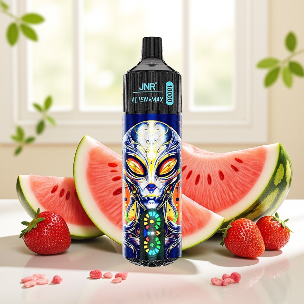 JNR Alien Max 18000 Puffs Дисплей LED, Dual Mesh Coil, 28мл, 850mAh, Type-C, Полуниця Кавун Бубльґум