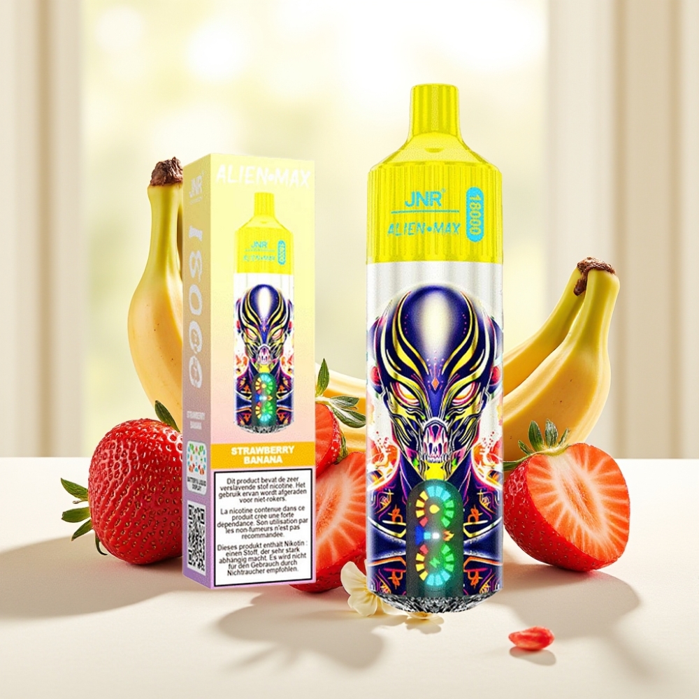 JNR Alien Max 18000 Puffs Полуниця Банан LED Дисплей Dual Mesh Coil 28ml 850mAh