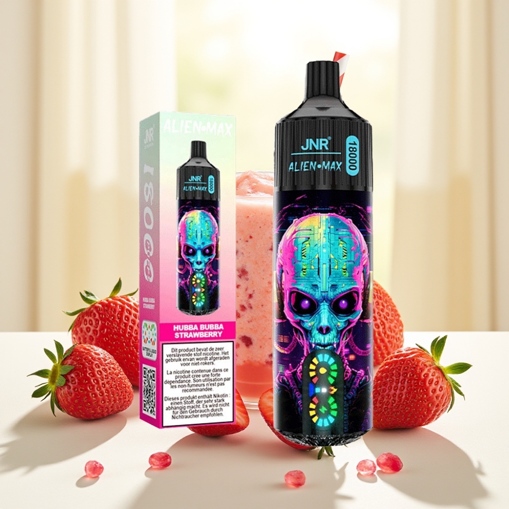 JNR Alien Max 18000 Puffs Дисплей LED, Dual Mesh Coil, 28ml, Полуниця Hubba Bubba