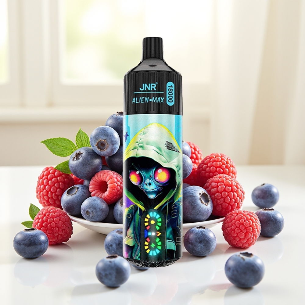JNR Alien Max 18000 Puffs Двояке сітчасте ядро Швидка зарядка Type-C 28ml рідини 850mAh акумулятор Чорниця Малина