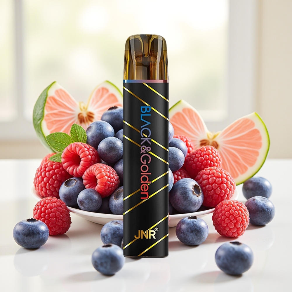 JNR Black&Golden 600+200 Puffs Одноразова Е-сигарета Чорниця Кисла Малина 800 Puffs 550mAh 2ml 2%