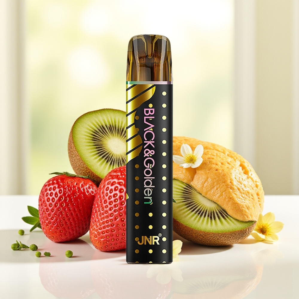 JNR Black&Golden 600+200 Puffs Одноразова Вейп Полуниця Ківі 800 Puffs 550mAh 2ml TPD 2%