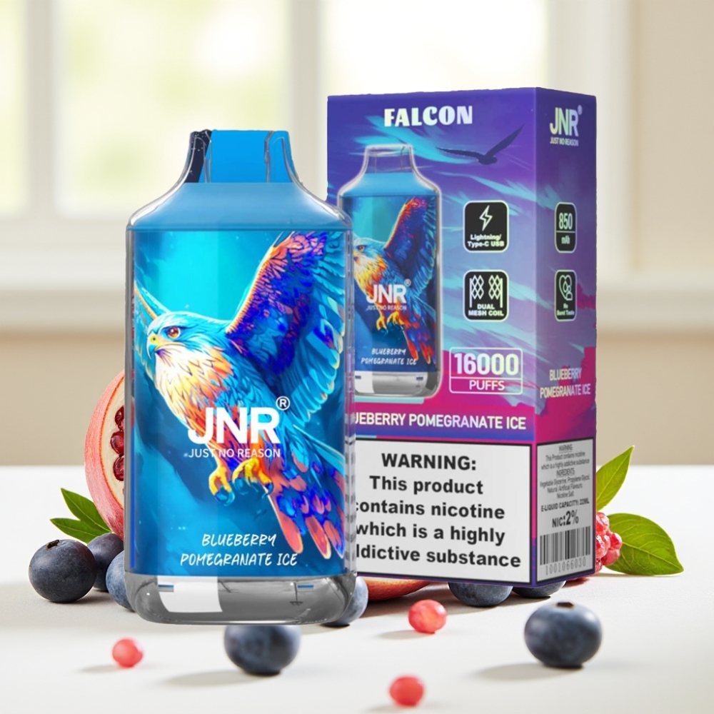JNR Falcon 16000 Puffs Дисплей 850 mAh 22ml Подвійна сітка Тип-C Блакитна граната з льодом 0% 2%