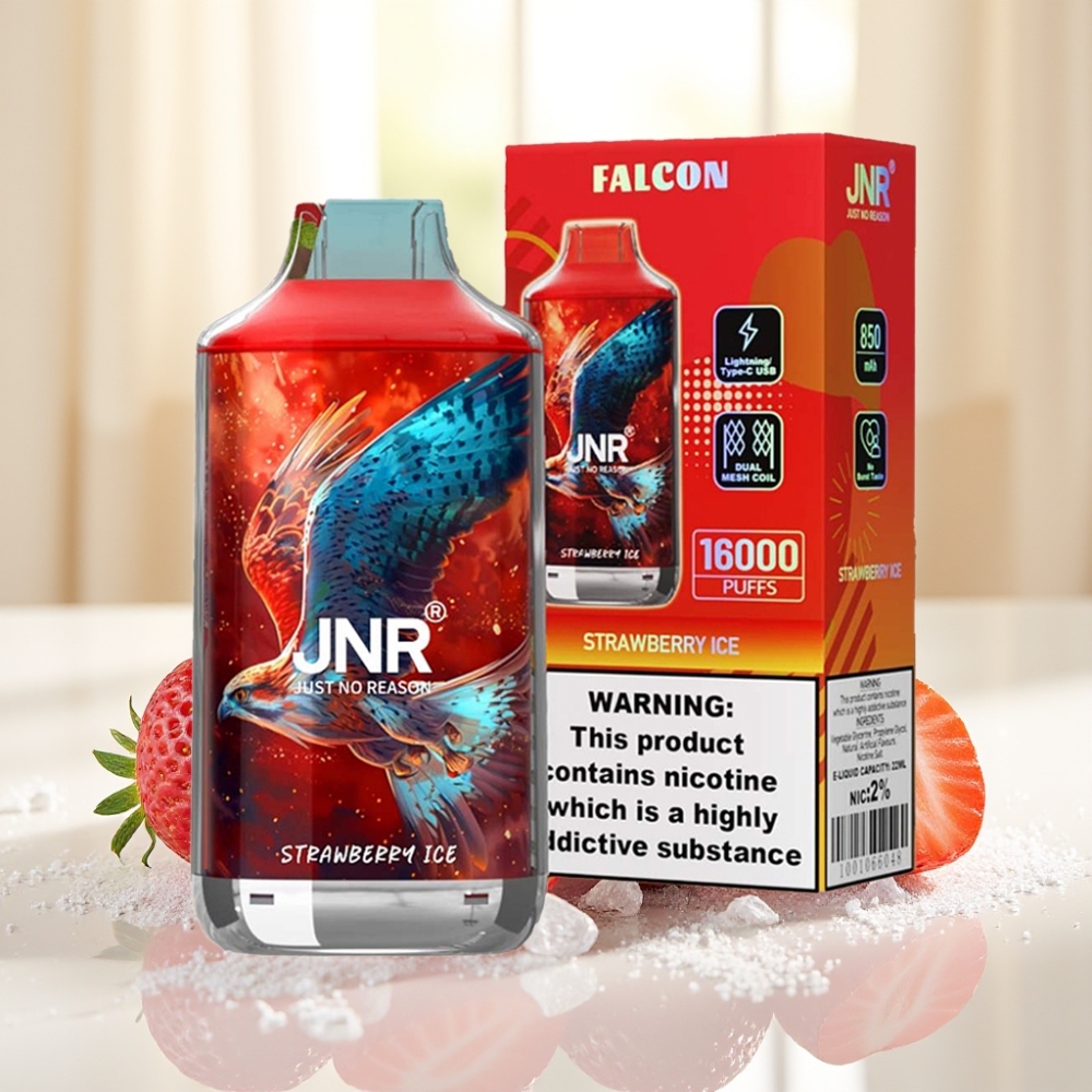 JNR Falcon 16000 Puffs Полуничний Лід 850mAh 22ml Dual Mesh Coil Type C LED 0%,2%