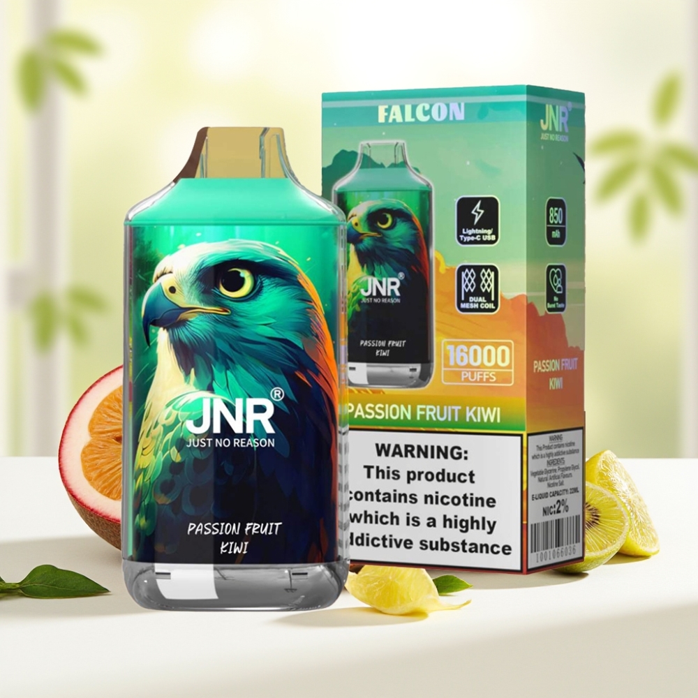 JNR Falcon 16000 Puffs Маракуйя Ківі 850mAh 22ml Dual Mesh Type C LED 0%,2%