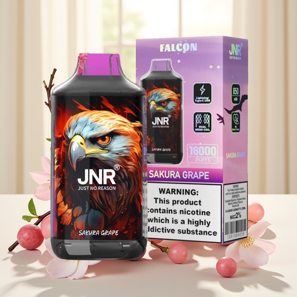 JNR Falcon 16000 Puffs Сакура Виноград 850mAh 22ml Dual Mesh Type C LED 0%,2%