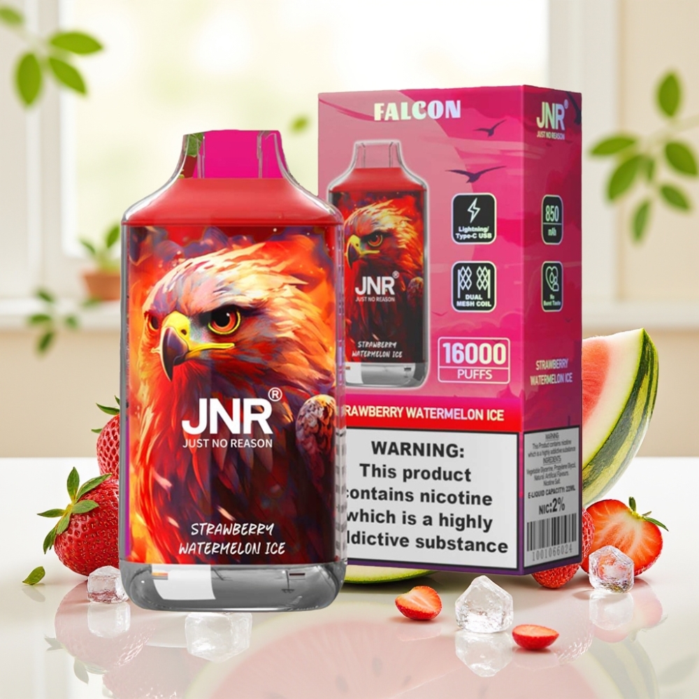 JNR Falcon 16000 Puffs Полуниця Кавун Лід 850mAh 22ml Dual Mesh Type C LED 0% 2%
