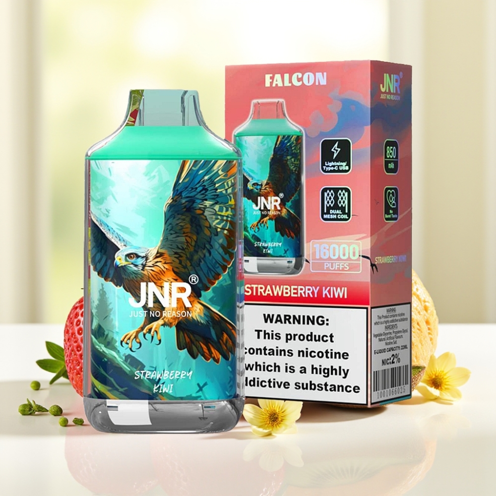 JNR Falcon 16000 Puffs Полуниця Ківі 850mAh 22ml Dual Mesh Type C LED 0% 2%