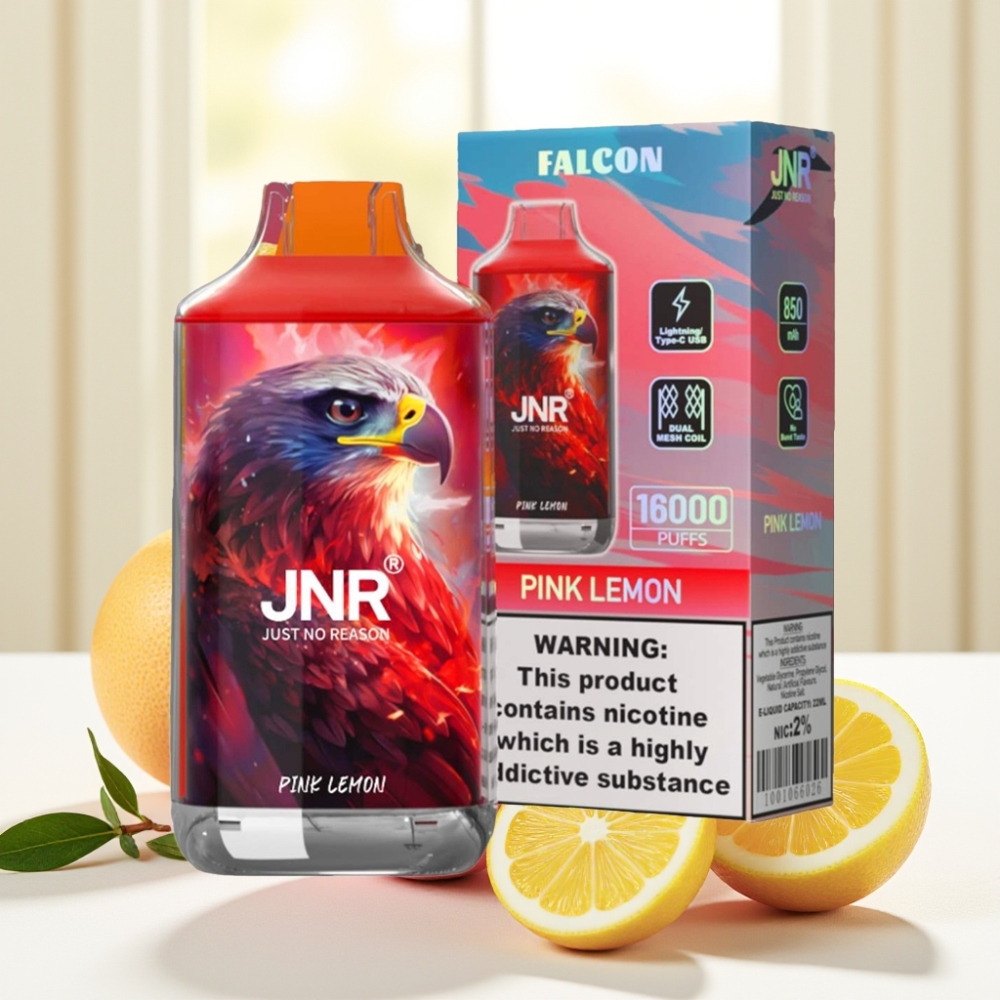 JNR Falcon 16000 Puffs Рожевий Лимон 850mAh 22ml Dual Mesh Type C LED 0%,2%