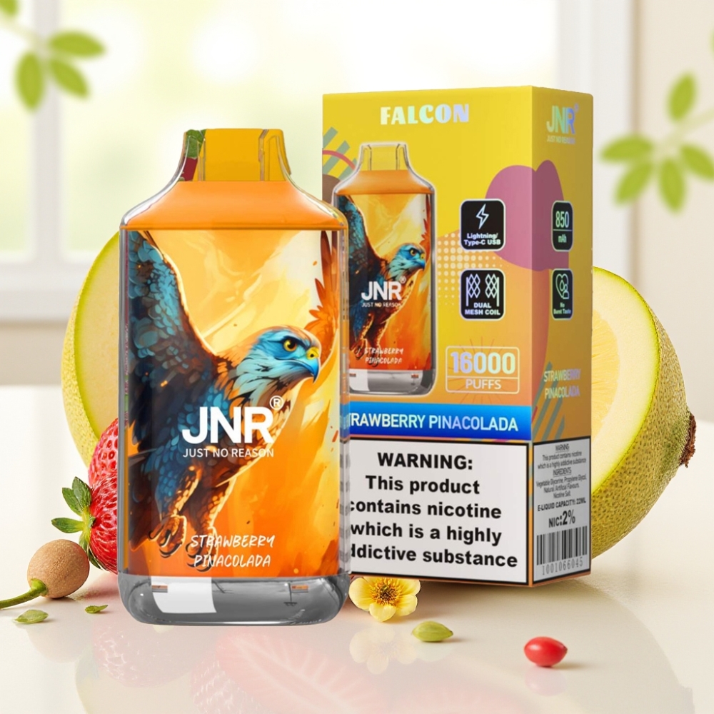 JNR Falcon 16000 Puffs Полуниця Піна Колада 850mAh 22ml Dual Mesh Type C LED 0%,2%