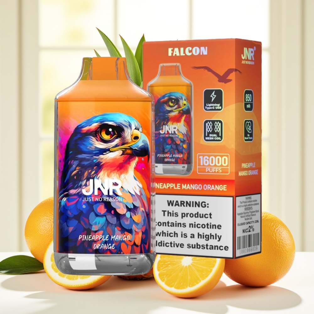 JNR Falcon 16000 Puffs Ананас Манго Апельсин 850mAh 22ml Dual Mesh Type C LED 0% 2%