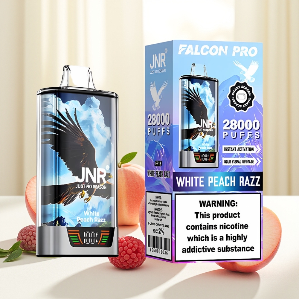JNR Falcon Pro 28000 Disposable Vape Білий Персик та Малина 30мл 950мАг 5%