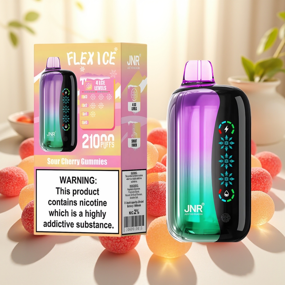 JNR Flex Ice 21000 Puffs Disposable Vape Кисло-вишневі цукерки з регульованим льодом, 26мл, 1.2 Ohm Dual Mesh, Type-C