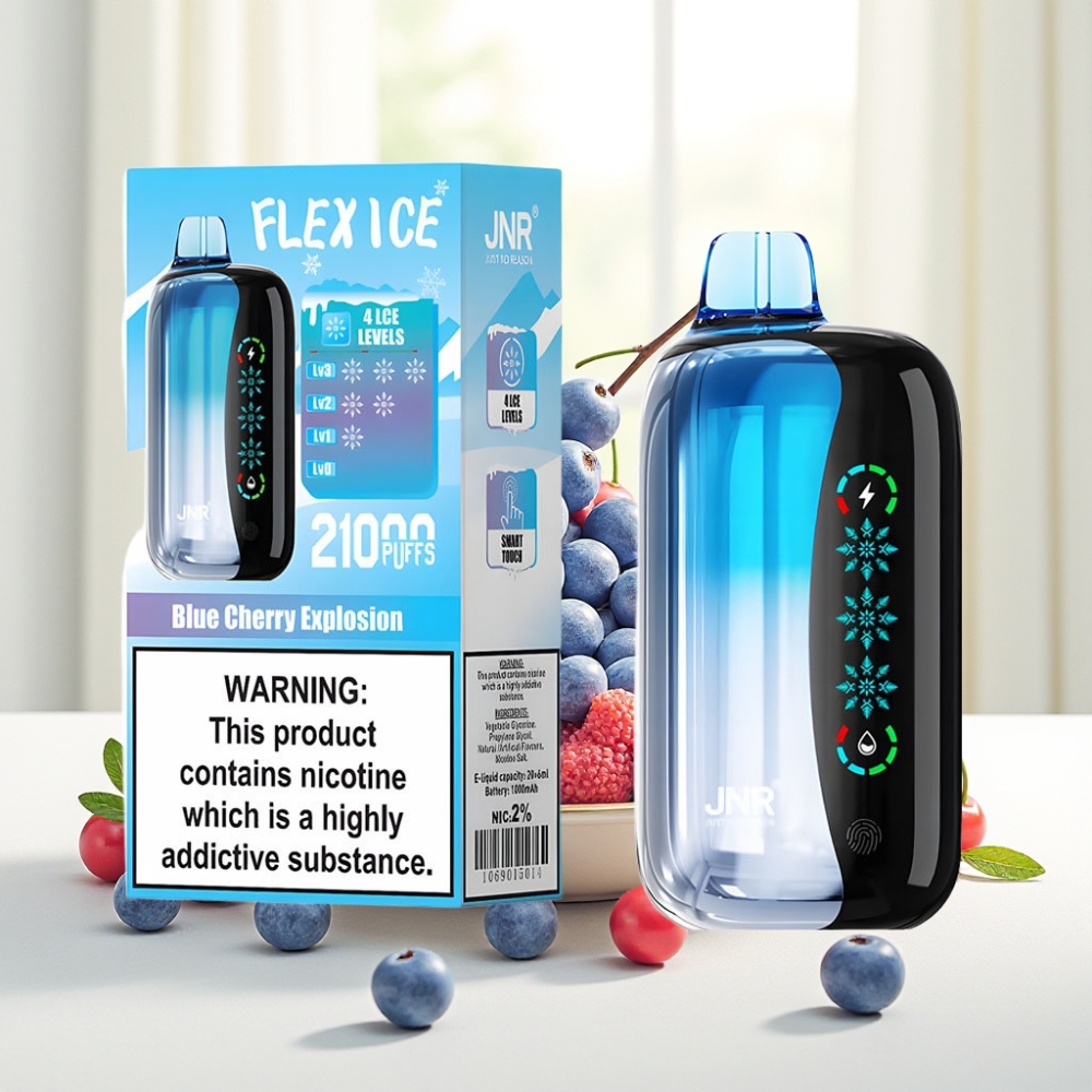 JNR Flex Ice 21000 Puffs Disposable Vape Блакитний Вибух Вишні, 26мл, 1.2 Ohm Dual Mesh, Type-C